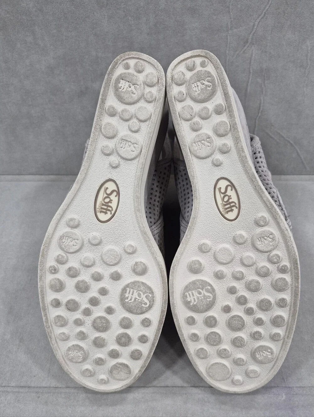 Sofft Saydee  wedge sandals women's 8M gray perforated suede leather side zip